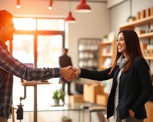 Business owner shaking hands with customer