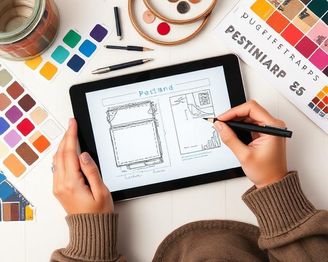 Designer sketching postcard layout