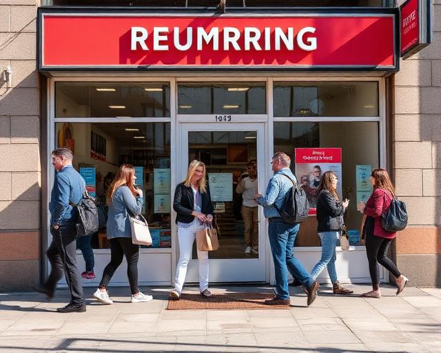 Busy storefront with returning customers